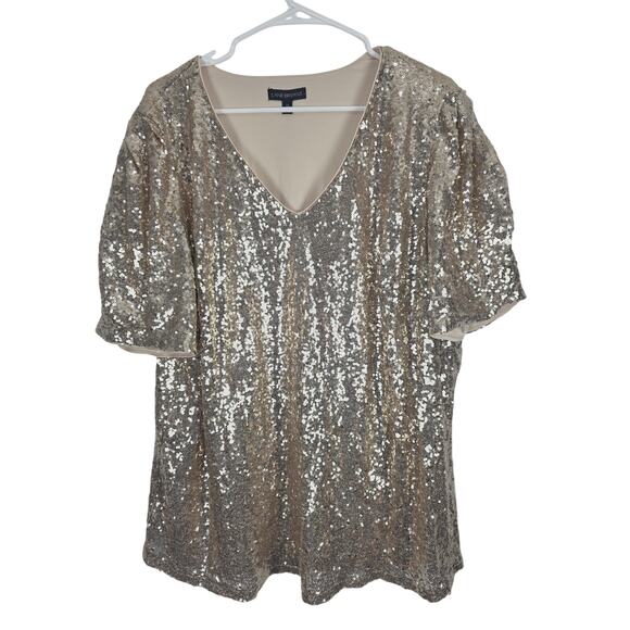 Lane Bryant Gold Sequin Top 22 Womens Plus Size New Years Party Elegant Whimsy - Picture 1 of 7